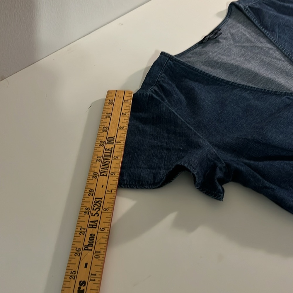 J. Crew Mercantile Denim Jean Ruffle Faux Wrap Dress Sz XXS - Picture 7 of 10